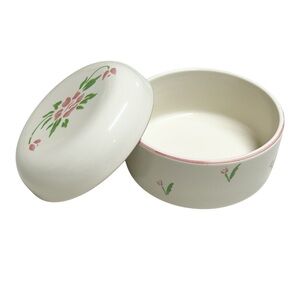 Vintage Teleflora Floral Ceramic Round Jewelry Trinket Box & Lid